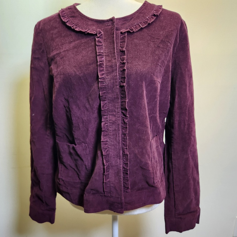 Sandro Paris Corduroy Ruffle Jacket NWT Lrg Fine Whale Hidden Snap Front Cotton